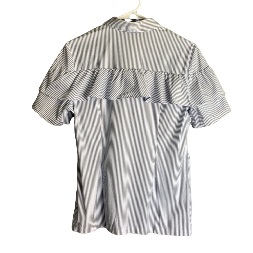 Halogen Striped Hidden Button Up Ruffle Top Size Medium - Picture 4 of 8